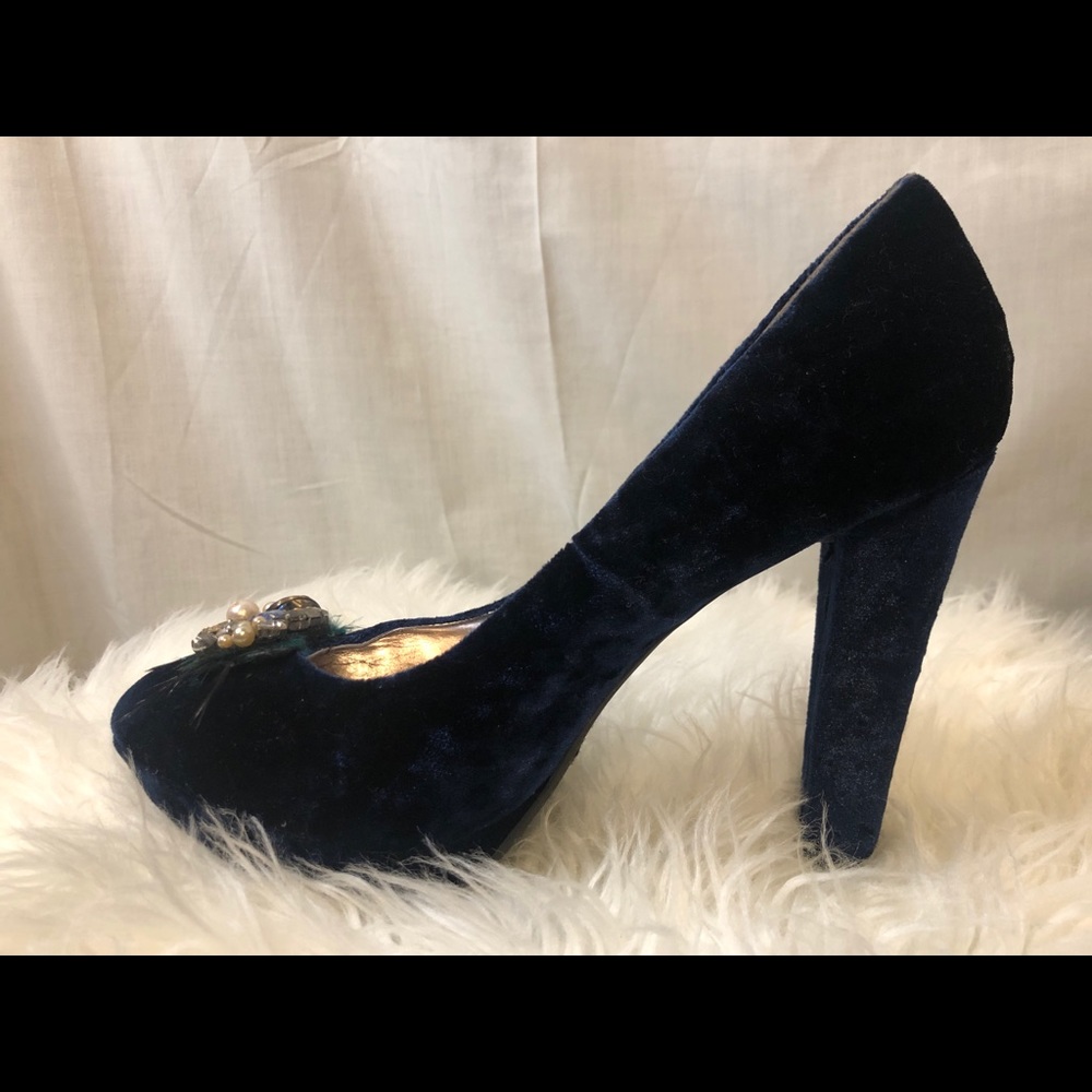 Crushed Blue Velvet Heels